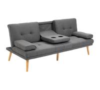 HomCom Canapé convertible 3 places – dossier 3 niveaux, 2 coussins, porte-gobelets – lin gris foncé