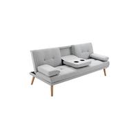 Canapé convertible 3 places design scandinave inclinaison dossier réglable 3 niveaux dossier central rabattable 2 porte-verres bois massif lin gris