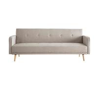 Canapé convertible scandinave 3 places en tissu beige et bois clair ULLA