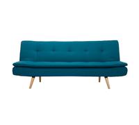 Canapé convertible scandinave 3 places en tissu bleu canard et bois clair SENSO
