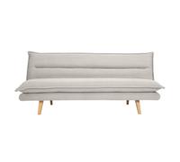 Canapé convertible 3 places en tissu chenille beige et bois clair bingo