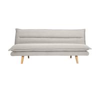 Canapé convertible 3 places en tissu chenille beige et bois clair BINGO