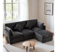 Canapé Convertible 3 Places en Tissu Chenille,canapé 3 Places Relax Beige,canapé d'angle Convertible en L avec Repose-Pieds, adapté aux Appartements (Gray + Chenille + 4 Seats)