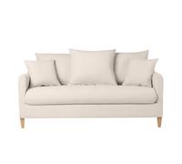 Canapé convertible scandinave 3 places en tissu effet velours beige et bois clair LOUISE
