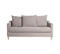 Canapé convertible scandinave 3 places en tissu effet velours taupe et bois clair LOUISE