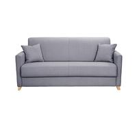 Canapé convertible 3 places en tissu gris clair et bois clair avec matelas 13 cm SKANDY
