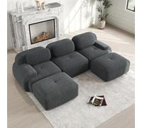 Canapé Convertible 3 Places en U avec Accoudoirs, Canapé d'angle en Velours Côtelé avec Aucun Assemblage Requis, Canape 3 Places Modulable Hautement élastique 32D Antidérapant au Salon Appt, Gris