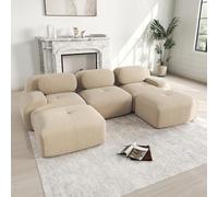 Canapé Convertible 3 Places en U avec Accoudoirs, Canapé d'angle en Velours Côtelé avec Aucun Assemblage Requis, Canape 3 Places Modulable Hautement élastique 32D Antidérapant au Salon Appt, Beige