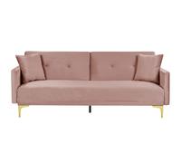 Canapé Convertible 3 Places En Velours Rose Lucan Rose