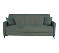Canapé convertible - 3 places - ENZO - Tissu vert foncé - 2 coussins - Coffre de rangement - 211 x 92 x 98 cm