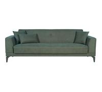 Canapé convertible 3 places - HENRY - Tissu vert foncé - 3 coussins - coffre de rangement - 234 x 85 x 84 cm