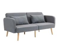 Canapé convertible 3 places - HOMCOM - dossier inclinable et accoudoirs réglables - tissu effet lin - pieds en bois massif - gris