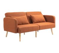 HOMCOM Canapé convertible 3 places clic-clac tissu effet lin, dossier inclinable, pieds bois, marron