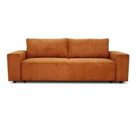 Generique Canapé convertible JOSH 3 places velours côtelé terracotta L239×P86×H85 cm avec coffre