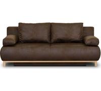 Canapé convertible - 3 places - MIKA - Tissu vintage cuir vieilli Marron foncé - Coffre - 192 x 84 x 93 cm