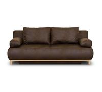 Canapé convertible - 3 places - MIKA - Tissu vintage cuir vieilli Marron foncé - Coffre - 192 x 84 x 93 cm