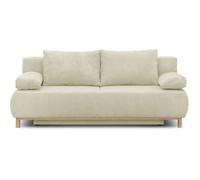 Canapé convertible 3 places MIKA - Velours côtelé Beige - Coffre de rangement - L 192 x H 84 x P 93 cm