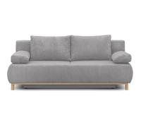 Banquette convertible 3 places MIKA - Velours côtelé gris clair - Coffre de rangement - L 192 x H 84 x P 93 cm