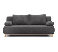 Canapé convertible - 3 places - MIKA - Velours côtelé gris foncé - Coffre de rangement - L 192 x H 84 x P 93 cm