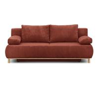 Canapé convertible - 3 places - MIKA - Velours côtelé terracotta - Coffre de rangement - L 192 x H 84 x P 93 cm