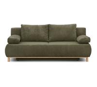 Canapé convertible 3 places MIKA - Velours côtelé vert kaki - Coffre de rangement - L 192 x H 84 x P 93 cm