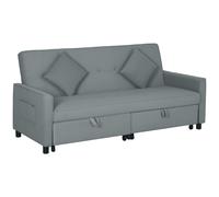 Canapé Convertible 3 Places Style Chesterfield Effet Capitonné Inclinable - 2 Coussins, Pochettes Rangement - Velours Gris