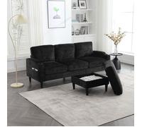 Canapé convertible, 4 places - Velours noir - Repose-pieds - Espace de rangement