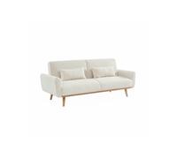 Canapé convertible à bouclettes blanches- Oskar - 2 - 3 places scandinave droit avec pieds bois