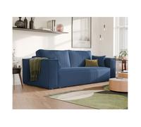 Canape Convertible BALI - 3 places - Coffre de rangement - Tissu Velours Cotelé - Bleu