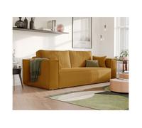 Canape Convertible BALI - 3 places - Coffre de rangement - Tissu Velours Cotelé - Moutarde