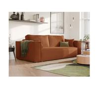 Canape Convertible BALI - 3 places - Coffre de rangement - Tissu Velours Cotelé - Orange