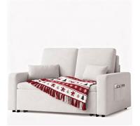 Canapé Convertible - Bealife - Canapé Lit 2 Place - 2 Oreillers - 2 Poches Latérale - Fauteuil - Tissu Chenille Beige - Roue Pliante