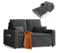 Canapé Convertible - Bealife - Canapé Lit 2 Place - 2 Oreillers - 2 Poches Latérale - Réversible - Tissu Chenille Gris