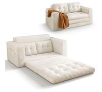 Canapé Convertible - Bealife - Sans Installation - 2 Place - 2 Coussins - Rangement - Lit - Velours Côtelé Écru - Salon - Chambre