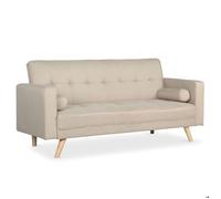 Canape droit en.casa 3 places en tissu beige 75 x 186 x 89 cm Beige G
