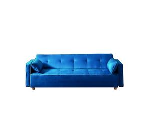 Canapé Convertible COPENHAGUE Tissu 3 Places Bleu Canard 213 cm | Couchage lit profondeur 111 cm, structure bois massif, dossier mousse recy zigzag