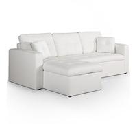 Canape Convertible d’Angle Simili PU Blanc Méridienne Reversible Droite ou Gauche | Modèle Toledo | Canape Lit avec Coffre de Rangement| Coussins et Assise Moelleux et Confortable | L230 x P143 x H68