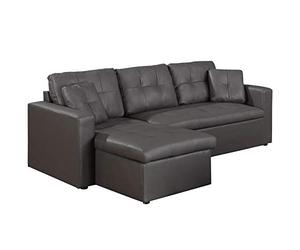 Canape Convertible d’Angle Simili PU Gris Méridienne Reversible Droite ou Gauche | Modèle Toledo | Canape Lit avec Coffre de Rangement| Coussins et Assise Moelleux et Confortable | L230 x P143 x H68