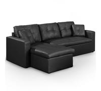Canape Convertible d’Angle Simili PU Noir Méridienne Reversible Droite ou Gauche | Modèle Toledo | Canape Lit avec Coffre de Rangement| Coussins et Assise Moelleux et Confortable | L230 x P143 x H68