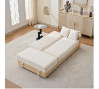 Canapé Convertible d'Angle avec Pouf Coffre et 2 Tiroirs - TCQPZ - Dossier Réglable 3 Positions - Chenille et MDF - Beige