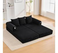 Canapé Convertible de Compression,canapé lit 2 Places canapé Pliant, canapé 3 Places Convertible lit avec Poches latérales et Trois Coussins,Structure en métal,Noir