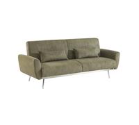 Canapé convertible design en velours côtelé kaki - Oskar - 3 places scandinave droit avec pieds métal chromé