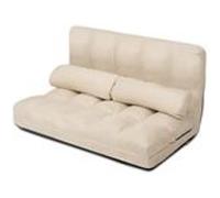 COSTWAY Canapé Convertible, Chauffeuse Dossier Réglable 6 Positions, 2 Coussins, Tissu Aspect Suédé Lavable Beige