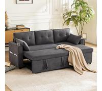 Canapé convertible en Forme de L, Canapé lit interchangeable gauche et droite, Canapé convertible 3 places avec espace de rangement et porte gobelet, Canapé d'angle convertible en coton et lin Gris
