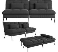 Canapé Convertible en Peluche, canape 3 Places,Pieds en métal 174 * 55 * 72cm,Noir
