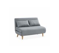 | Canapé convertible en tissu - Guesta - 2 places scandinave pieds bois foncé gris clair banquette dossier inclinable