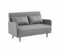 Canapé Convertible En Tissu - Panam - 2 Places Scandinave. Pieds Bois Clair. Gris Clair. Banquette Gris