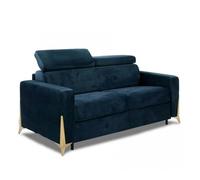 Canapé convertible express 140 ROCHELLE matelas 20 cm sommier lattes velours Velluto bleu nuit