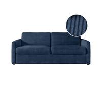 Canapé convertible express 3 places AGATHE en velours côtelé - Matelas 13cm - Bleu foncé - 140x190cm