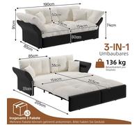 Canapé convertible fonction couchage extensible 190 x 85 x 91 cm beige velours